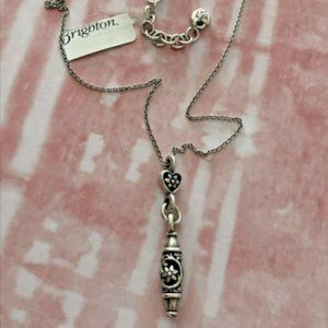 NEW Brighton Oakbrook Heart Pendant Flowers Scrollwork Silver Necklace 18" NWT